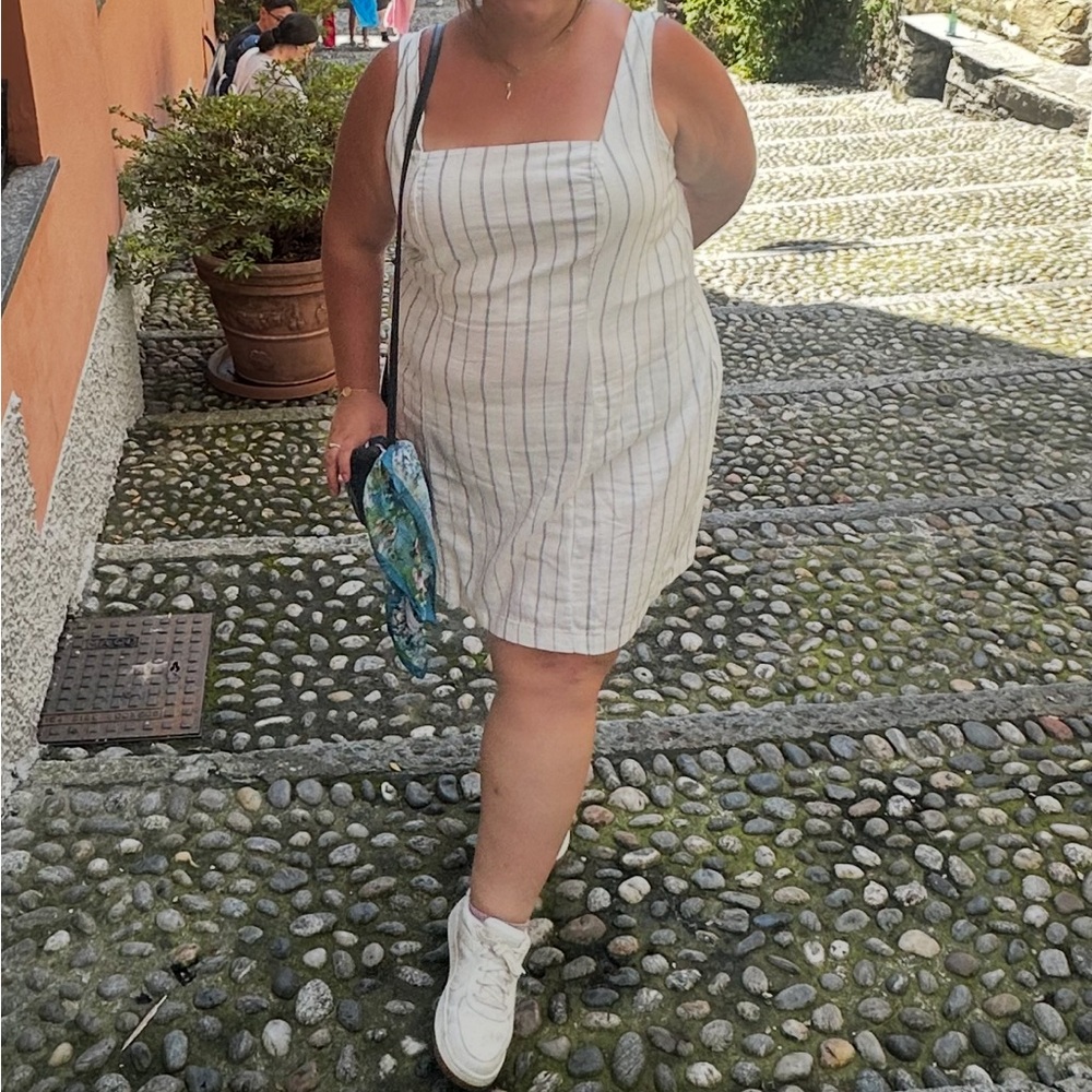 Old Navy White Striped Linen Sleeveless Dress